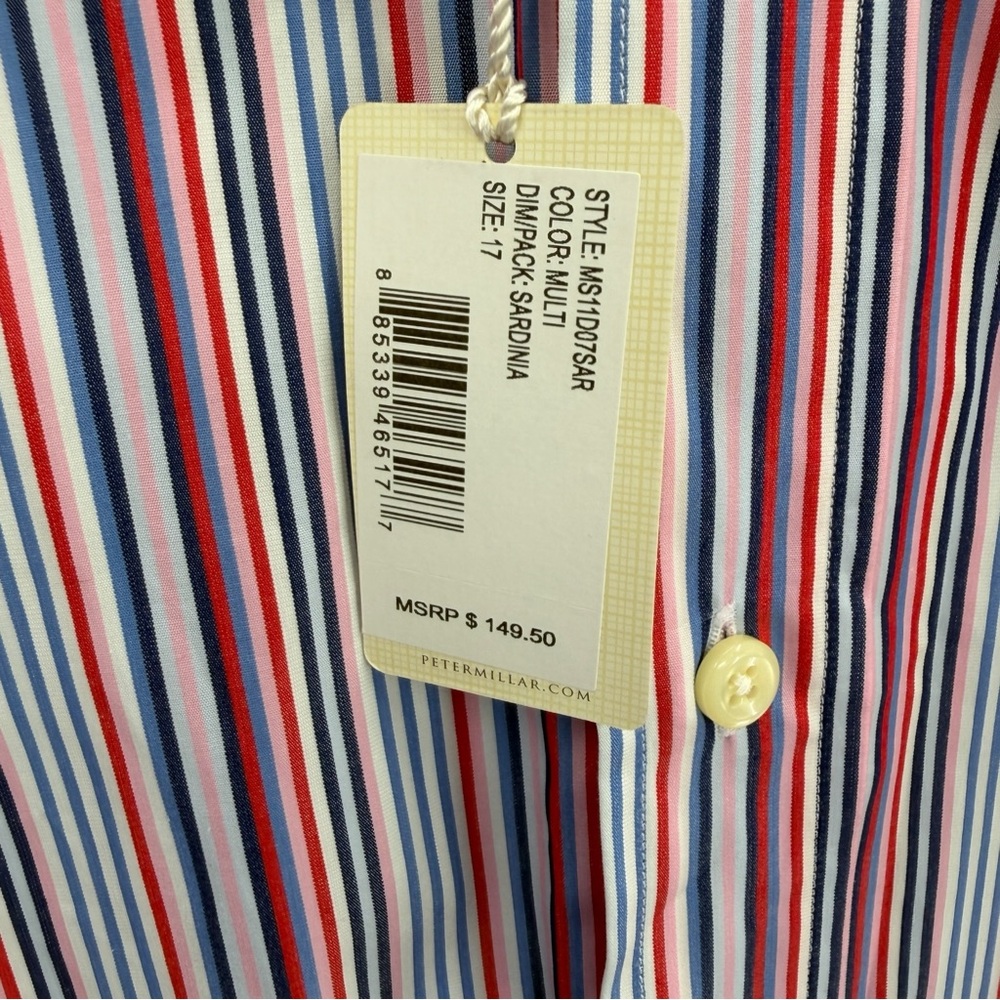 Peter Millar Multi Stripe Button Down Shirt Size 17 43 Classic Fit Cotton NWT - Picture 13 of 16